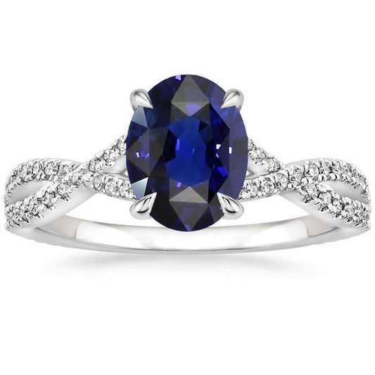Blue Sapphire Solitaire Ring Infinity Style With Accents 5 Carats Gold - Gemstone Ring-harrychadent.ca