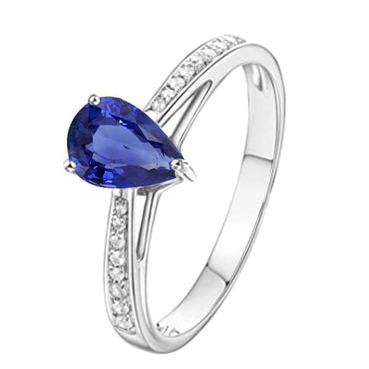Blue Sapphire Solitaire Ring & Pave Set Diamond Accents 2.50 Carats - Gemstone Ring-harrychadent.ca