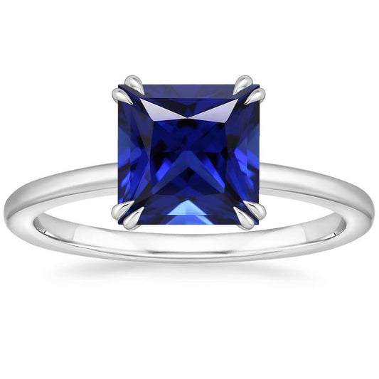 Blue Sapphire Solitaire Ring Princess Cut 5 Carats Prong Set Jewelry - Gemstone Ring-harrychadent.ca