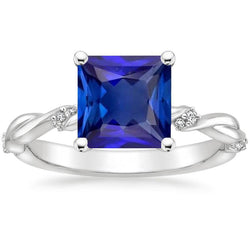 Blue Sapphire Solitaire Ring With Small Natural Earth Mined Diamond Accents 5.50 Carats
