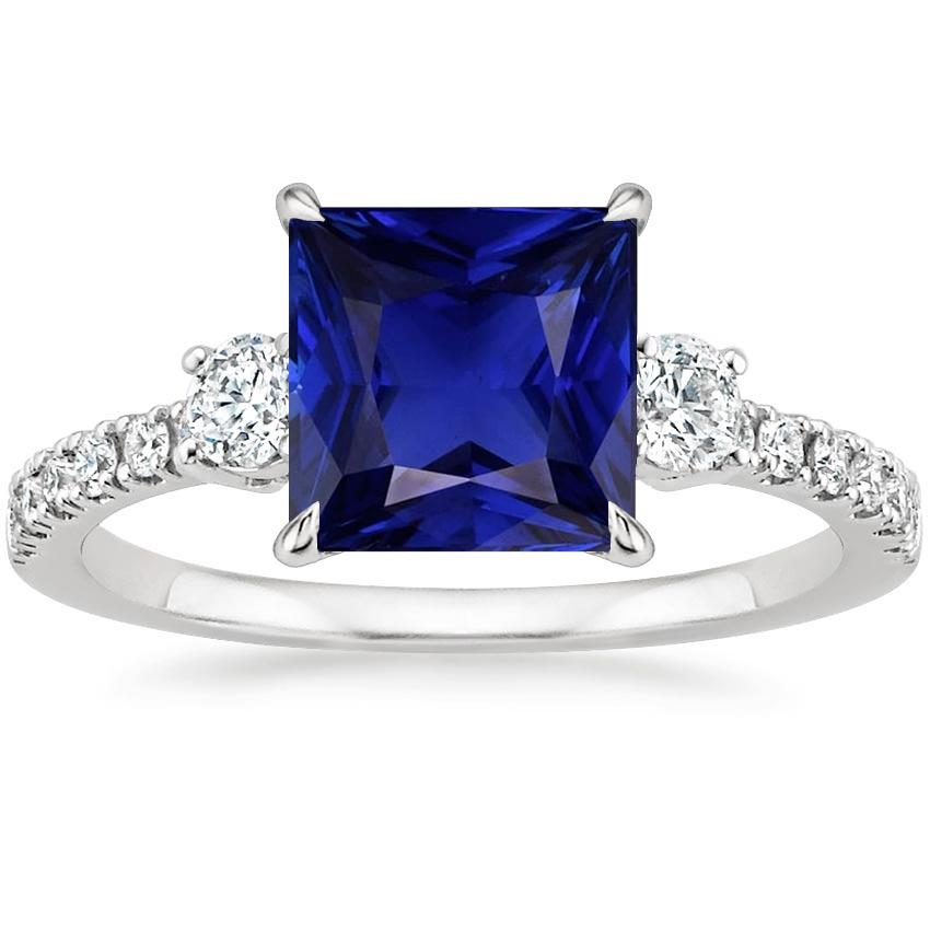 Blue Sapphire Solitaire With Accents Princess Cut Gemstone 6.25 Carats - Gemstone Ring-harrychadent.ca