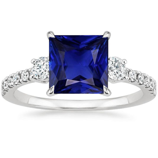 Blue Sapphire Solitaire With Accents Princess Cut Gemstone 6.25 Carats - Gemstone Ring-harrychadent.ca