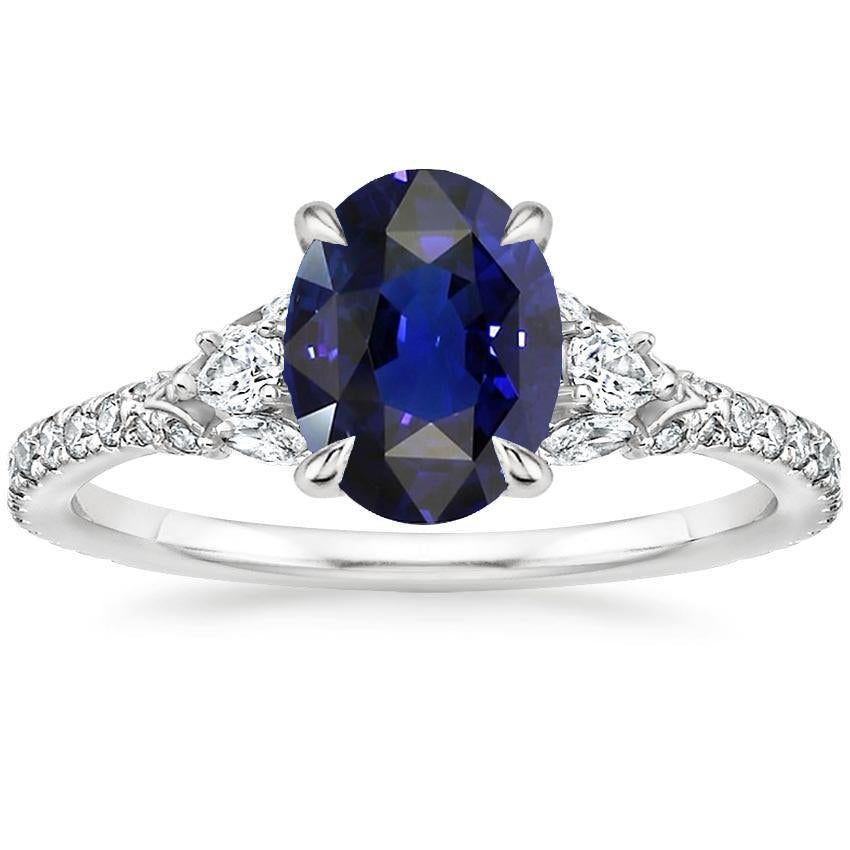 Blue Sapphire Solitaire With Accents Ring 5 Carats White Gold Jewelry - Gemstone Ring-harrychadent.ca