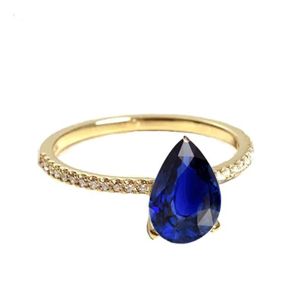 Blue Sapphire Solitaire With Diamond Accents Gemstone Ring 3 Carats - Gemstone Ring-harrychadent.ca