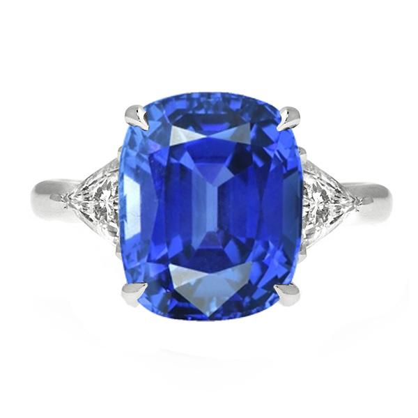 Blue Sapphire Three Stone Ring Oval & Trillion Diamonds 4.50 Carats - Gemstone Ring-harrychadent.ca