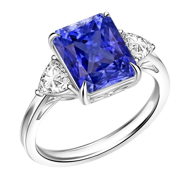 Blue Sapphire Trilliant Diamond 3 Stone Ring 3 Carats Trellis Setting - Gemstone Ring-harrychadent.ca