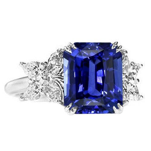 Blue Sapphire Wedding Ring Emerald Butterfly Style Diamonds 3 Carats - Gemstone Ring-harrychadent.ca