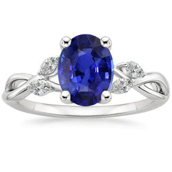 Blue Sapphire Wedding Ring With Marquise Natural Earth Mined Diamonds 4 Carats Twist Style