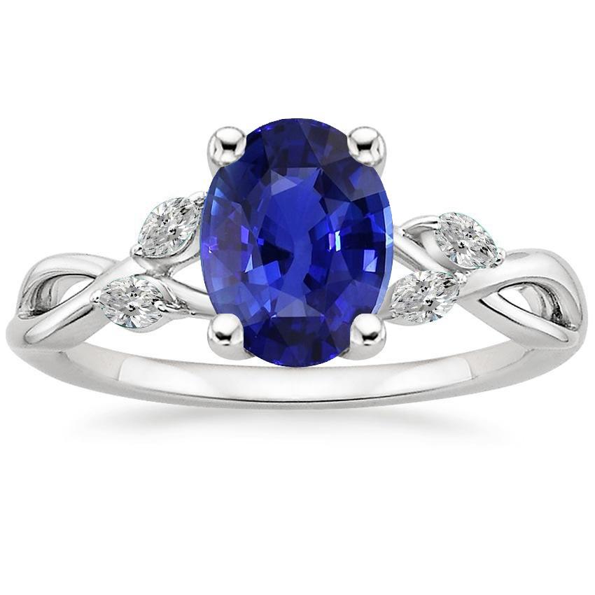 Blue Sapphire Wedding Ring With Marquise Diamonds 4 Carats Twist Style - Gemstone Ring-harrychadent.ca