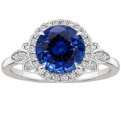 Brilliant Diamond Jewelry Halo Gold Blue Sapphire Gemstone 3.50 Carats
