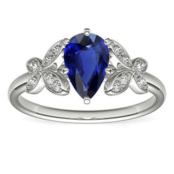 Butterfly Diamond Engagement Ring Pear Ceylon Sapphire 3 Carats