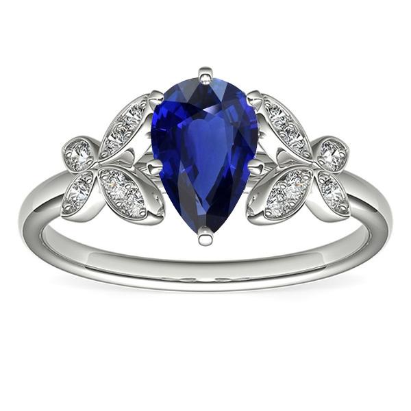 Butterfly Diamond Engagement Ring Pear Ceylon Sapphire 3 Carats - Gemstone Ring-harrychadent.ca