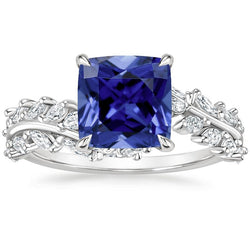 Ceylon Cushion Sapphire And Marquise Diamond Ring 3.45 Carats