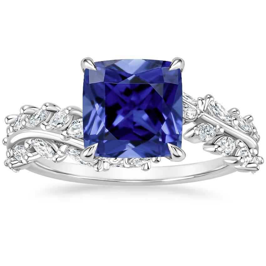 Ceylon Cushion Sapphire And Marquise Diamond Ring 3.45 Carats - Gemstone Ring-harrychadent.ca