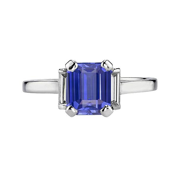 Ceylon Sapphire 3 Stone Emerald Shaped & Baguette Ring 2.50 Carats - Gemstone Ring-harrychadent.ca