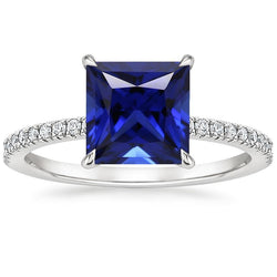 Ceylon Sapphire and Natural Earth Mined Diamond 5.5 Carat Solitaire Accents Ring