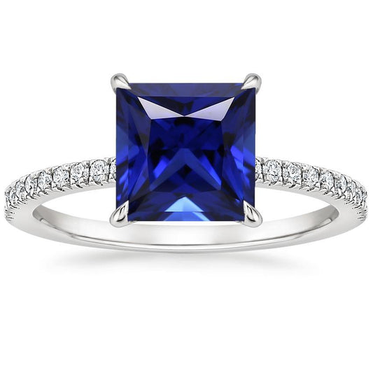 Ceylon Sapphire and Diamond 5.5 Carat Solitaire Accents Ring - Gemstone Ring-harrychadent.ca