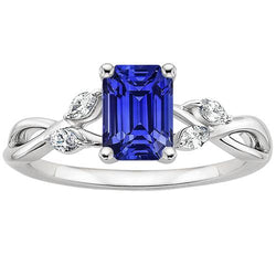 Ceylon Sapphire Anniversary Ring With Marquise Natural Earth Mined Diamonds 4 Carats