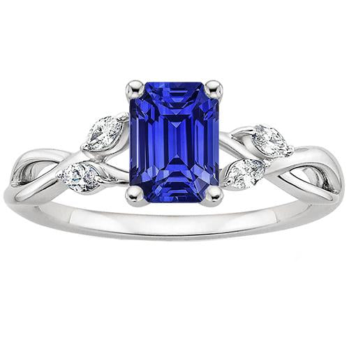 Ceylon Sapphire Anniversary Ring With Marquise Diamonds 4 Carats - Gemstone Ring-harrychadent.ca