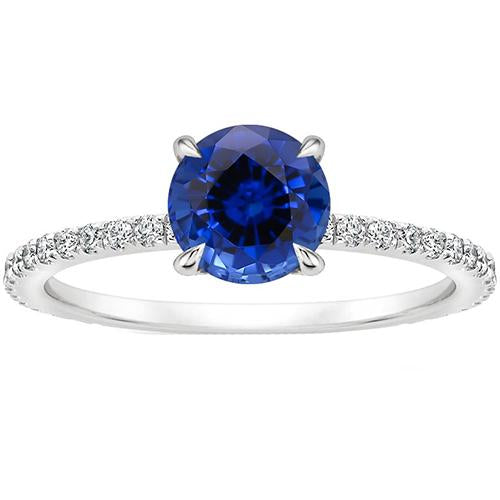 Ceylon Sapphire Engagement Ring With Accents 2.50 Carats Gold 14K - Gemstone Ring-harrychadent.ca