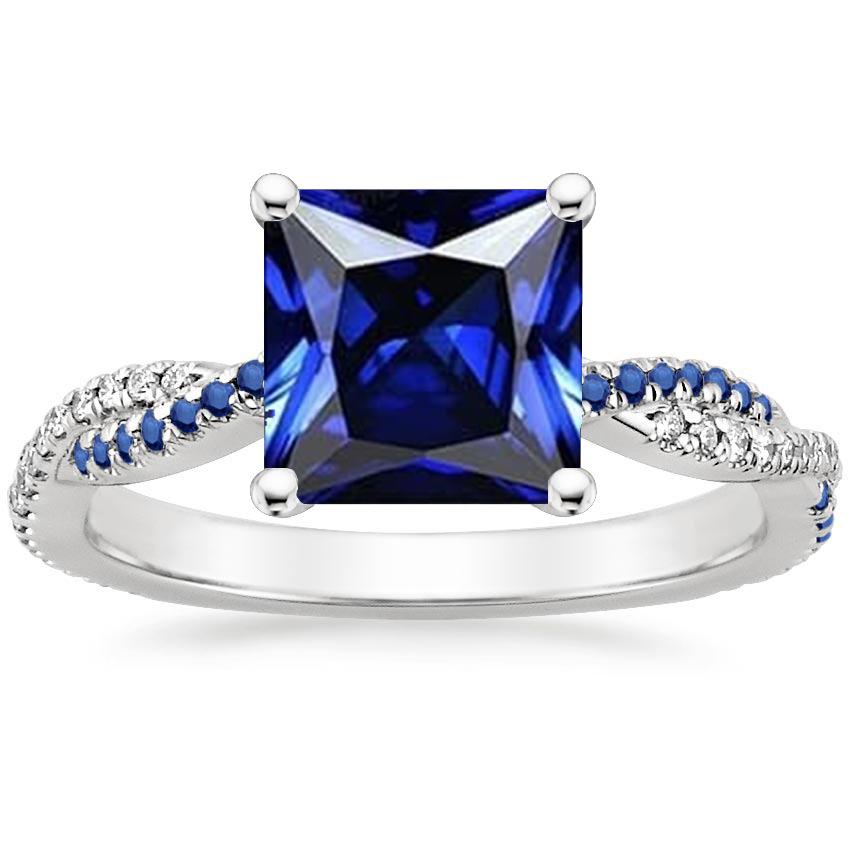 Ceylon Sapphire Engagement Ring With Round Accents 6 Carats White Gold - Gemstone Ring-harrychadent.ca