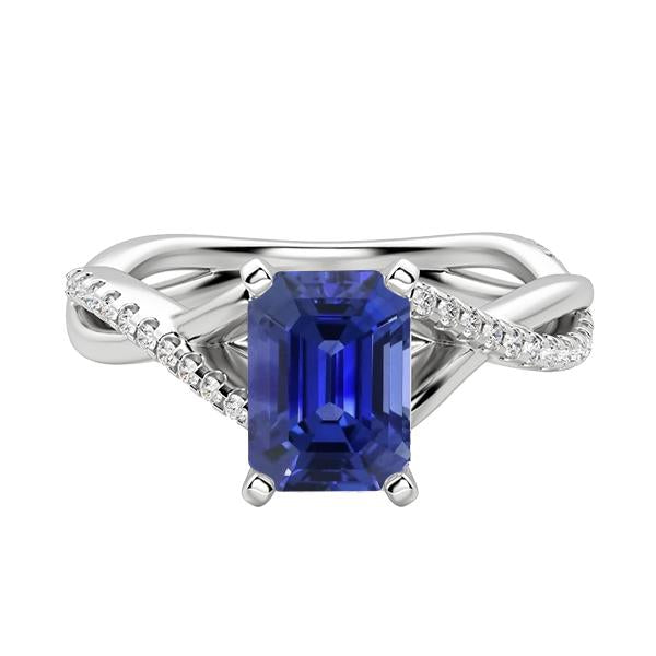 Ceylon Sapphire Gemstone Ring Emerald Twisted Style 3.50 Carats - Gemstone Ring-harrychadent.ca