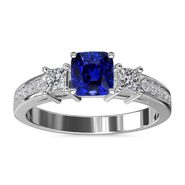 Ceylon Sapphire Gemstone Ring Princess & Round Diamonds 2.50 Carats - Gemstone Ring-harrychadent.ca