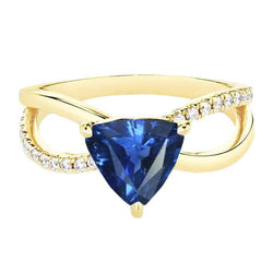 Ceylon Sapphire Gemstone Ring Trillion 1.50 Carats Split Shank Diamonds