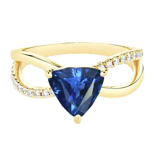 Ceylon Sapphire Gemstone Ring Trillion 1.50 Carats Split Shank Diamonds - Gemstone Ring-harrychadent.ca