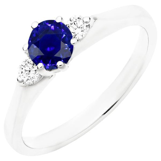 Ceylon Sapphire Gemstone Ring Women 3 Stone Round Diamonds 2.50 Carats - Gemstone Ring-harrychadent.ca