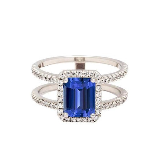 Ceylon Sapphire Halo Engagement Ring 3 carats Diamond Jewelry - Gemstone Ring-harrychadent.ca