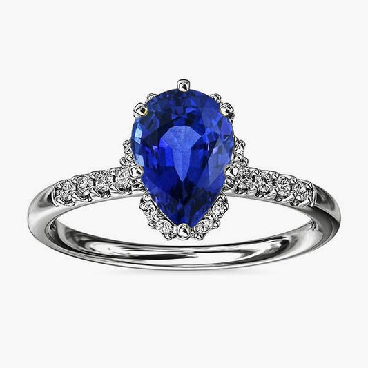 Ceylon Sapphire Halo Engagement Ring For Women & Diamonds 4 Carats - Gemstone Ring-harrychadent.ca