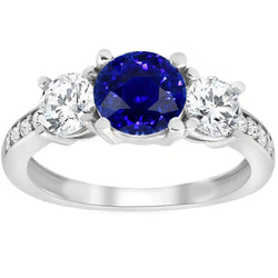 Ceylon Sapphire Round Natural Earth Mined Diamond Ring 3.50 Carats Ladies Jewelry