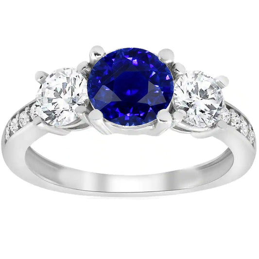 Ceylon Sapphire Round Diamond Ring 3.50 Carats Ladies Jewelry - Gemstone Ring-harrychadent.ca