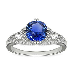 Ceylon Sapphire Round Natural Earth Mined Diamond Ring Antique Style 2.75 Carats