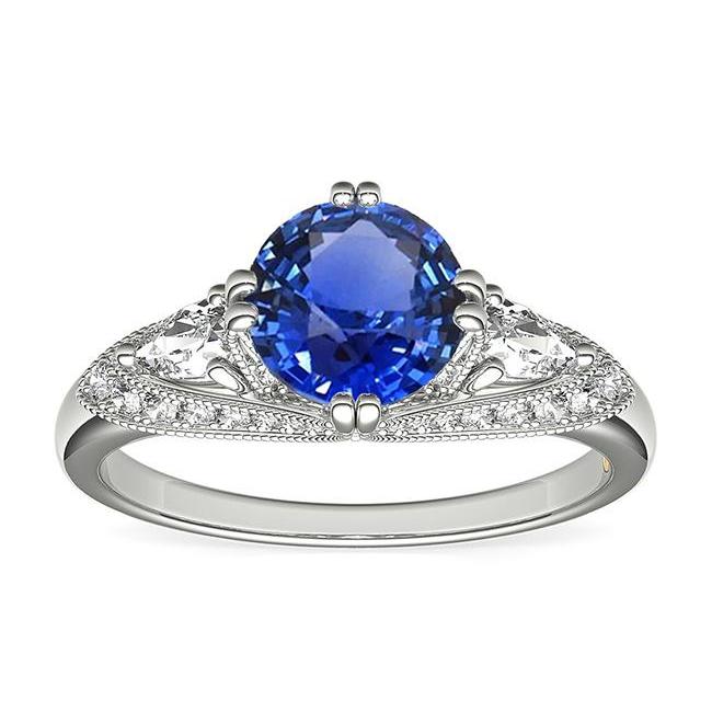 Ceylon Sapphire Round Diamond Ring Antique Style 2.75 Carats - Gemstone Ring-harrychadent.ca