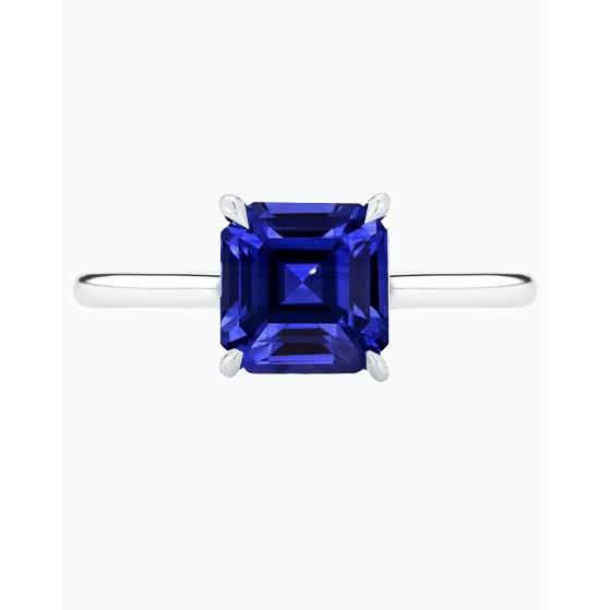 Ceylon Sapphire Solitaire Ring Asscher Cut 2 Carats Women's Jewelry - Gemstone Ring-harrychadent.ca