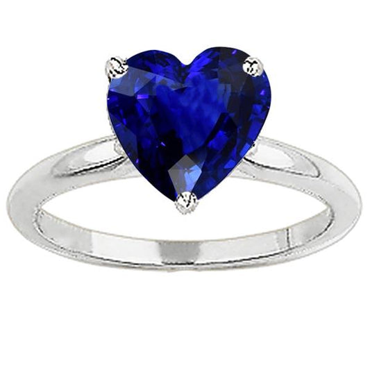 Ceylon Sapphire Solitaire Ring Heart Cut White Gold 2.50 Carats - Gemstone Ring-harrychadent.ca