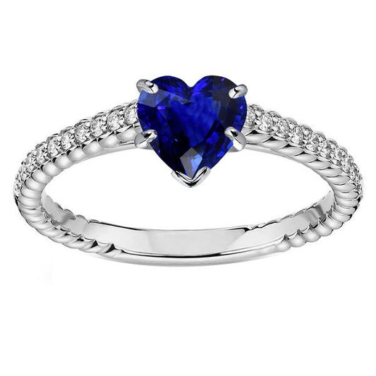 Ceylon Sapphire Solitaire Ring & Pave Set Diamond Accents 2.50 Carats - Gemstone Ring-harrychadent.ca