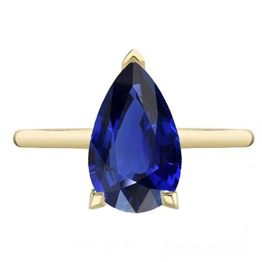 Ceylon Sapphire Solitaire Ring Teardrop Style Pear 3.50 Carats - Gemstone Ring-harrychadent.ca