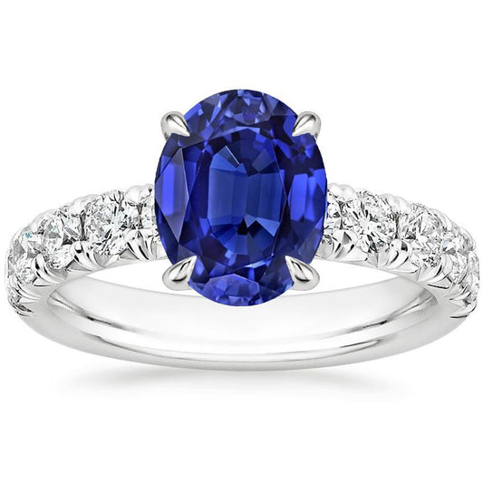 Ceylon Sapphire Solitaire With Round Diamond Accents Ring 4.50 Carats - Gemstone Ring-harrychadent.ca