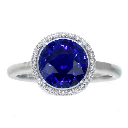Classic Halo Sapphire Engagement Ring Gemstone Jewelry 4.50 Carats - Gemstone Ring-harrychadent.ca