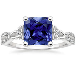 Cushion Blue Ceylon Sapphire And Natural Earth Mined Diamond Gemstone Ring 3.25 Carats