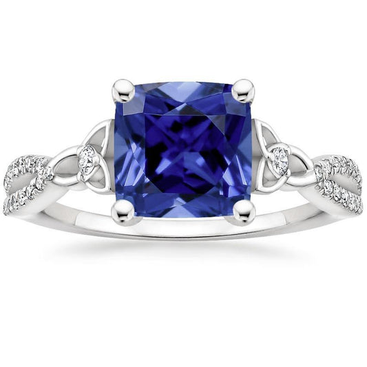 Cushion Blue Ceylon Sapphire And Diamond Gemstone Ring 3.25 Carats - Gemstone Ring-harrychadent.ca