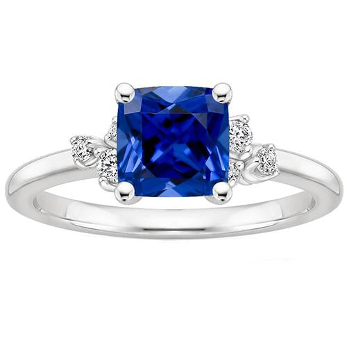 Cushion Blue Sapphire & Diamond Engagement Ring 2.50 Carats White Gold - Gemstone Ring-harrychadent.ca