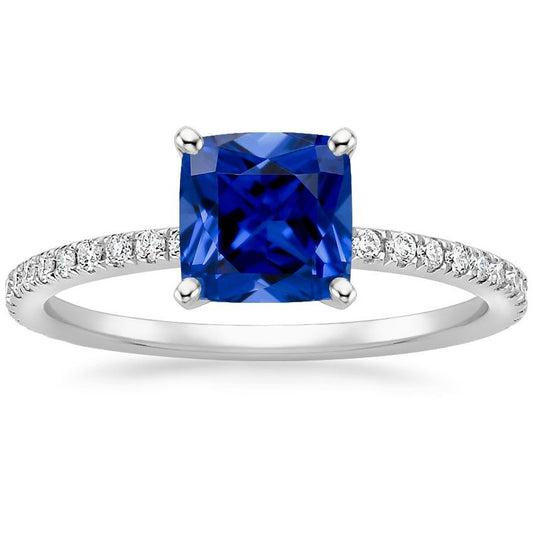 Cushion Blue Sapphire Diamond Ring With Pave Set Accents 2.75 Carats - Gemstone Ring-harrychadent.ca
