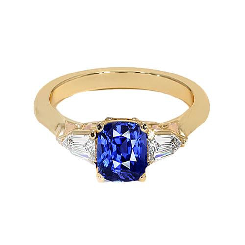 Cushion Deep Blue Ceylon Sapphire & Tapered Baguette Ring 9.50 Carats - Gemstone Ring-harrychadent.ca