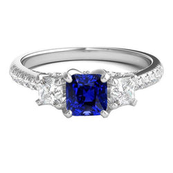Cushion Gemstone Blue Sapphire Ring Princess Natural Earth Mined Diamonds 2.50 Carats