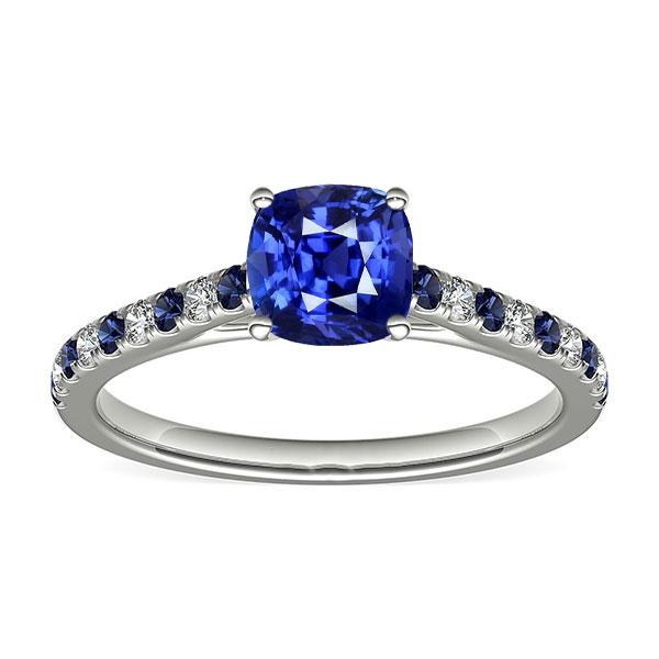 Cushion Gemstone Ring Round Blue Sapphire & Diamonds 2.50 Carats - Gemstone Ring-harrychadent.ca