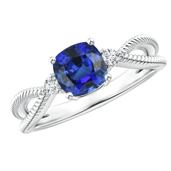 Cushion Sapphire 3 Stone Ring Split Shank 2.25 Carats Rope Style - Gemstone Ring-harrychadent.ca